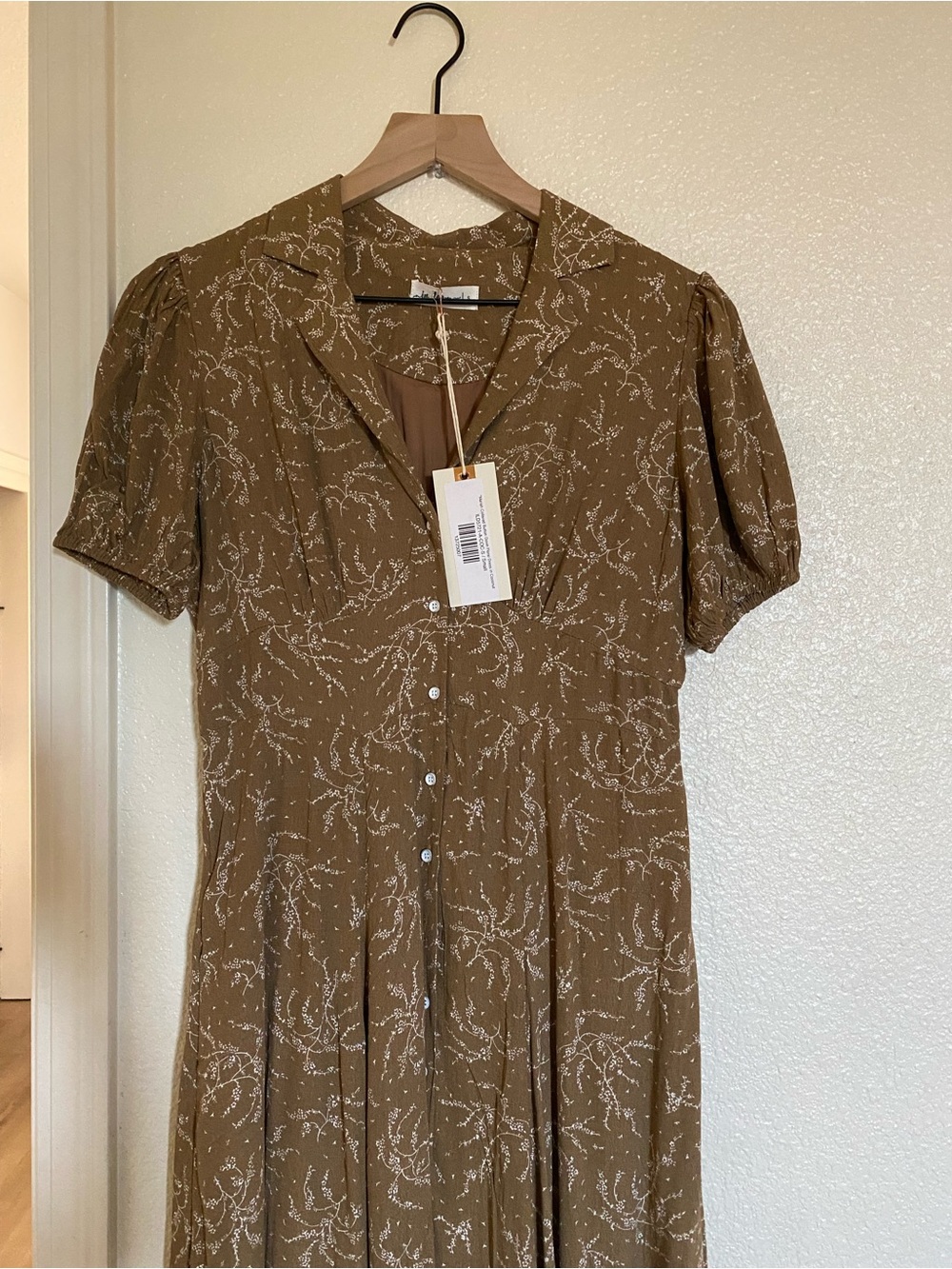Maxi Button-Front Dress in Olive Floral